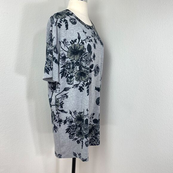 LuLaRoe Jersey Knit Black Rose Floral Gray T Shirt Dress XL Boho Whimsy Goth - Picture 8 of 10